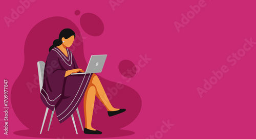 A focused woman works remotely on her laptop, illustrating modern productivity, digital education, or flexible work solutions.