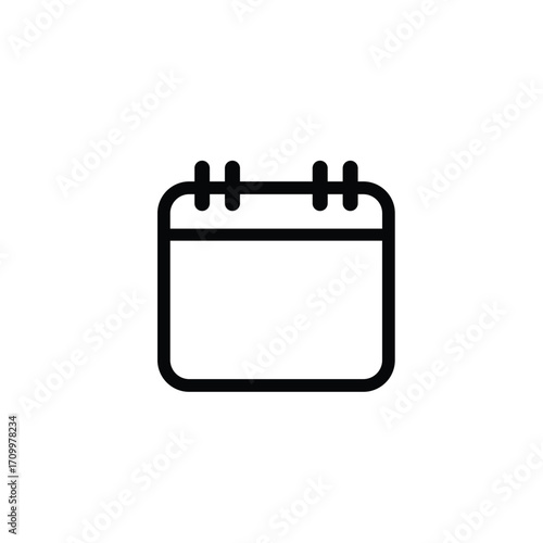 A minimalist black and white outline icon representing a calendar page with spiral binding at the top.