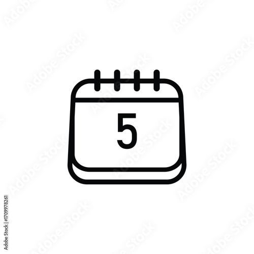 A minimalist line art icon of a calendar page displaying the number five, with spiral binding at the top.