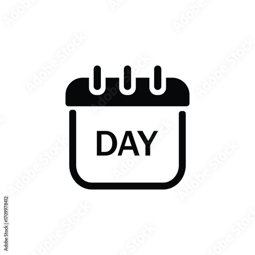 A minimalist black and white icon depicting a calendar page with the word 'DAY' clearly visible. It represents a single day on a schedule.