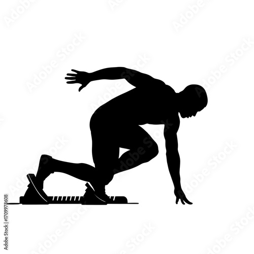 Athlete in starting blocks silhouette isolated on white background
