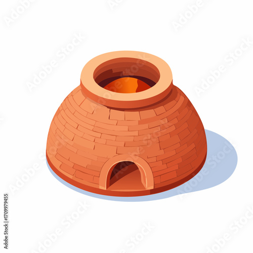 Ancient kiln fired with glowing orange embers, perfect for historical or industrial concepts.