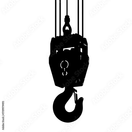 Industrial crane hook block silhouette isolated on white background