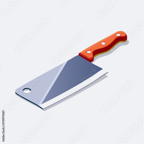 Sharp cleaver knife with vibrant orange handle ready for culinary tasks and food preparation