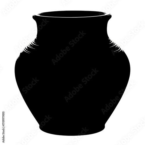 Black ceramic vase silhouette isolated on white background