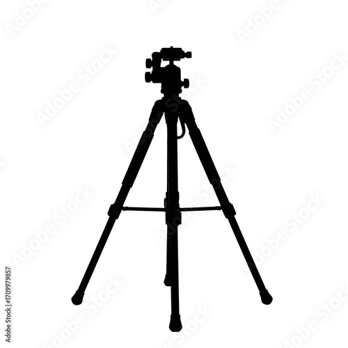 Black silhouette of a camera tripod isolated on white background