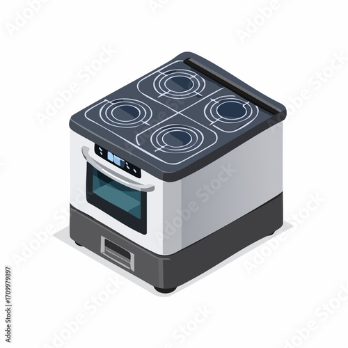 Modern stove with oven and four burners, essential for home kitchens and culinary designs