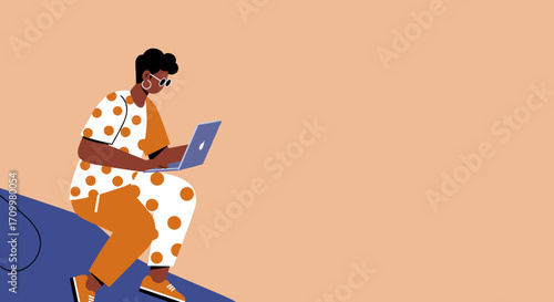 Modern person working comfortably from home on a laptop, embodying remote productivity and a flexible lifestyle. Ideal for business, education, and digital concepts.