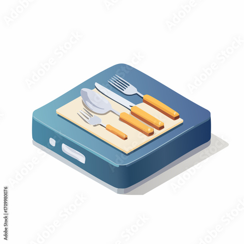 Modern silverware set elegantly arranged on a sleek serving platter, perfect for culinary presentations.