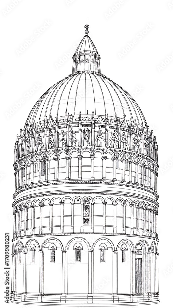 Fototapeta premium Architectural drawing of a large, ornate dome