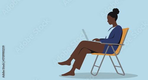 Woman working remotely on a laptop in a casual setting, highlighting flexible work, productivity, and a relaxed lifestyle. Ideal for business, tech, or work-life balance concepts.
