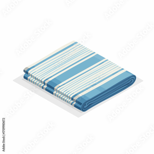 Crisp blue and white striped towel neatly folded, ready for beach or bath relaxation