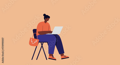 A skydiver in an orange jumpsuit descends with a parachute against a clear blue sky, symbolizing freedom, adventure, and extreme sports.