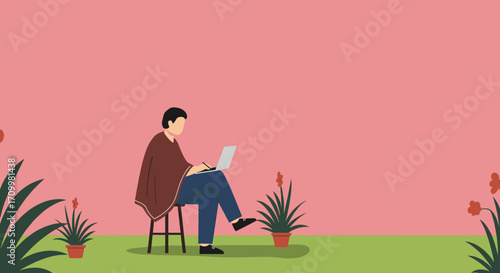 A man comfortably uses a laptop in a relaxed home setting, perfect for remote work, online learning, or digital lifestyle content.