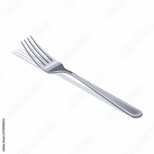Elegant silver fork with sleek design casting a subtle shadow, perfect for culinary presentations and dining concepts.