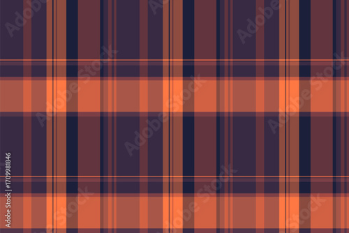 Warm, cozy plaid pattern in deep purples and vibrant oranges.  Ideal for backgrounds, textiles, or adding a rustic, autumnal touch to designs. Versatile and stylish.
