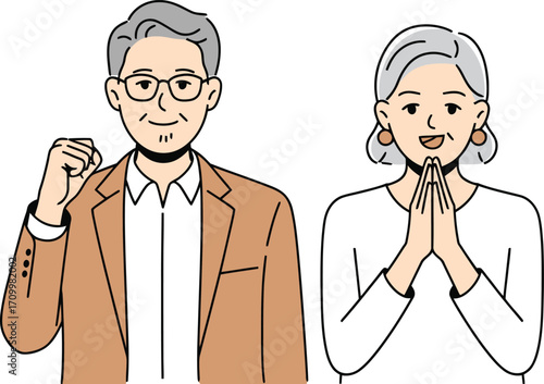 Joyful senior couple celebrating success together with confident gestures and happy smiles