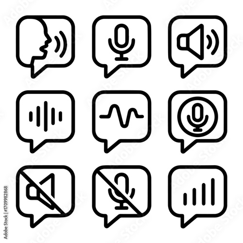Nine Voice and Audio Chat Bubble Icons.