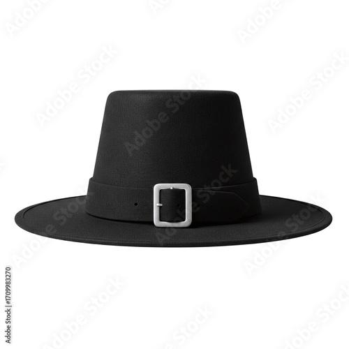 Obraz na plátně Black puritan pilgrim hat with buckle