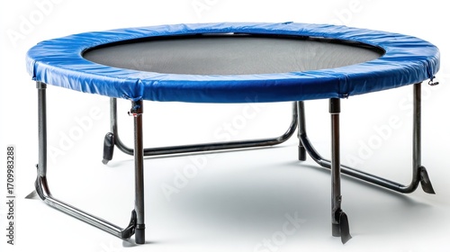 Blue round trampoline on white background