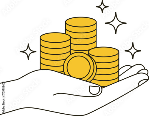 Secure your financial future with abundant golden coins held in a generous hand, symbolizing prosperity and wealth.