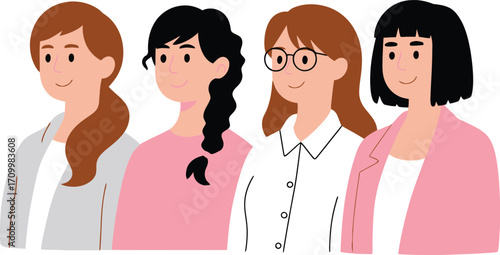 Diverse group of smiling professional women united in modern business setting