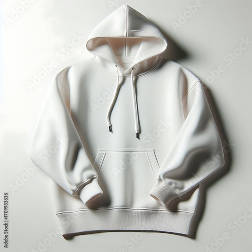 White Hoodie with Drawstrings on White Background