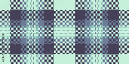 Pixelated plaid pattern in cool, calming tones. A seamless textile design for backgrounds, apparel, or creative projects evoking tradition with a digital edge.
