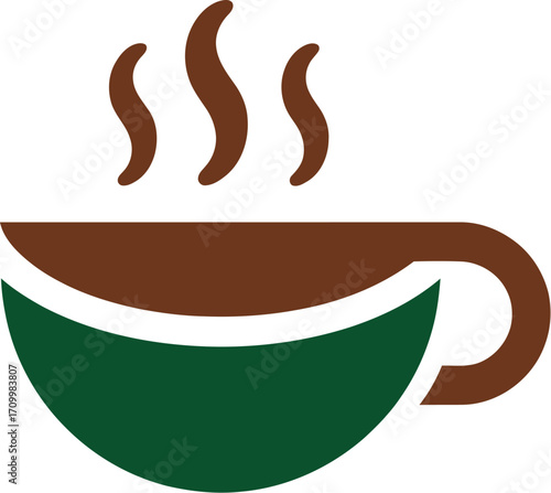 Steaming cup of coffee dark brown and green warm beverage morning drink comfort and energy