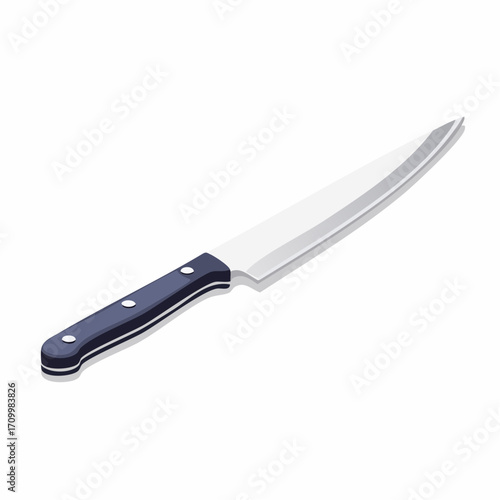 Sleek kitchen knife with a sharp blade and dark ergonomic handle, perfect for culinary tasks.