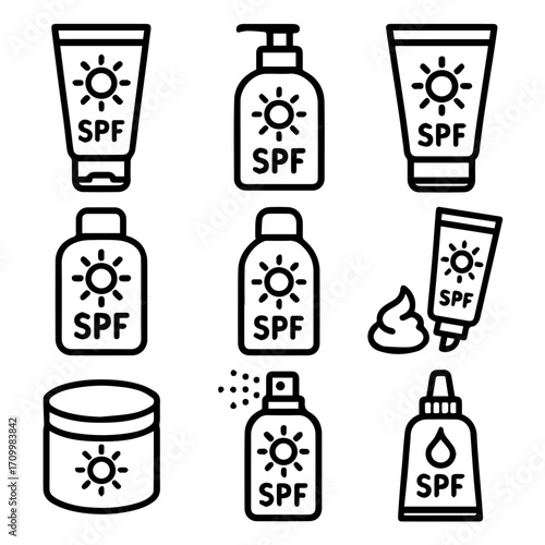 Outlined Sunscreen Products Depicting SPF Protection Against Harmful Sun Rays.