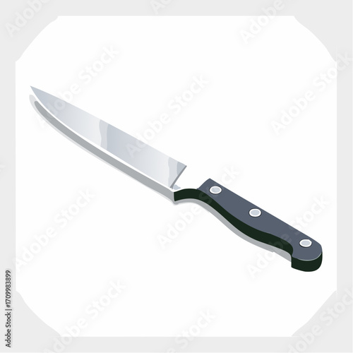Sharp kitchen knife with sleek metallic blade and dark ergonomic handle for culinary precision