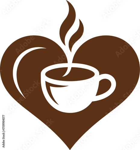 A steaming cup of coffee nestled in a heart symbolizing warmth comfort and love