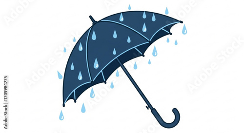 Illustration of a blue umbrella with raindrops falling, perfect for weather or protection themes