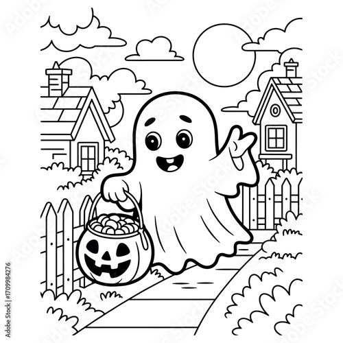 Whimsical halloween coloring book page featuring spooky and fun characters for children s creative entertainment