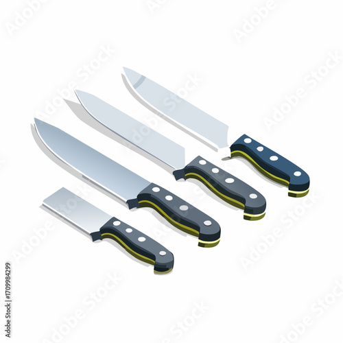 Professional kitchen knife set ready for culinary action and food preparation tasks