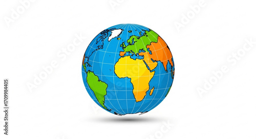 Colorful cartoon globe showing continents and oceans, a vibrant and educational illustration of the world