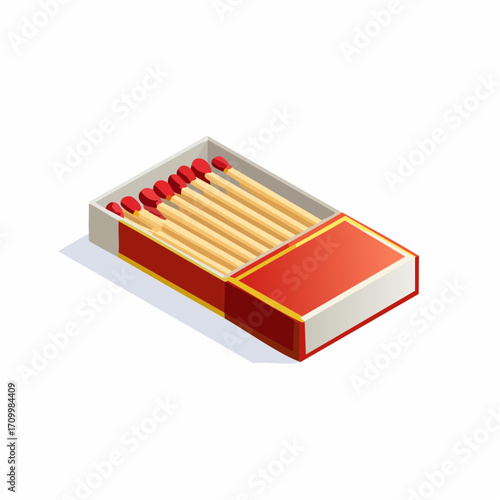 Bright red matchbox filled with wooden matches ready for ignition, essential for fire starting