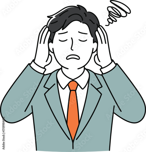 Stressed businessman holding head in hands, overwhelmed by work pressure and mental fatigue