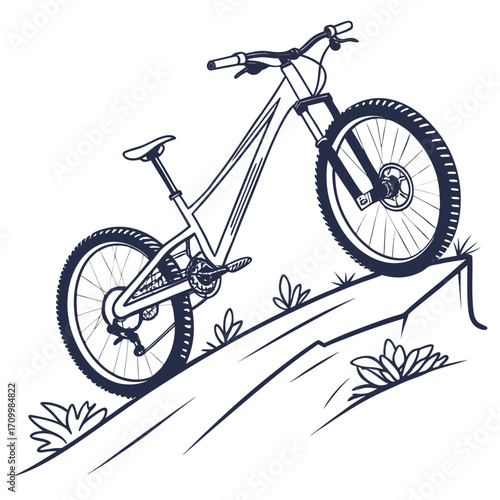 A lone black bicycle with a sleek silhouette is ready to ride, its wheels and chain gears waiting to pedal on the white ground