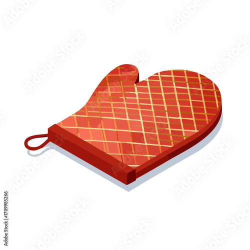 Vibrant red oven mitt with gold grid pattern offers kitchen safety and style for bakers