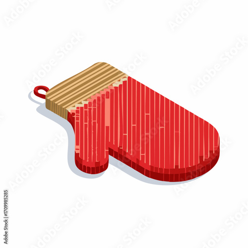 Bright red oven mitt with wooden handle, essential kitchen safety tool for baking and cooking