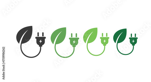 Eco-Friendly Energy Green Leaf and Plug Icon Set for Sustainable Power