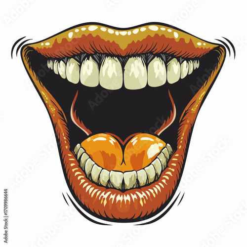 Vivid Illustration of an Open Mouth with Tongue Out Displaying Teeth and Gums