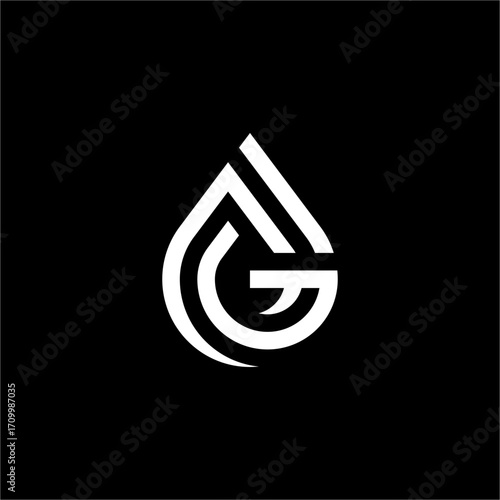 An elegant and clean letter G logo in the shape of a water drop. Its modern and fluid design is ideal for companies focused on beverages, wellness, or environmental solutions.
