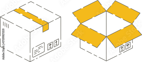 Securely sealed shipping box next to an open carton ready for packing and delivery service