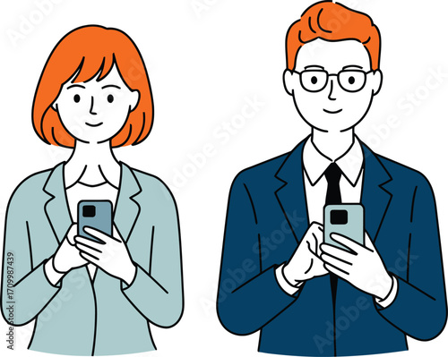 Confident business colleagues connect digitally using smartphones in a modern professional setting
