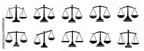 Scales icon set. Justice scales. Weight scales. Scales vector icon. Vector illustrations