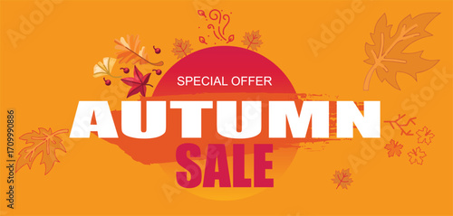 Autumn Season Sale Sticker | Fall Discount Emblem Label Logo Icon Design