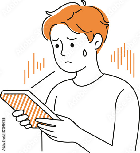 Worried young man receiving bad news on his mobile phone, feeling anxious and distressed